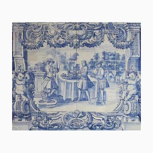 Pannello di piastrelle Azulejos portoghesi del XVIII secolo con scena di campagna