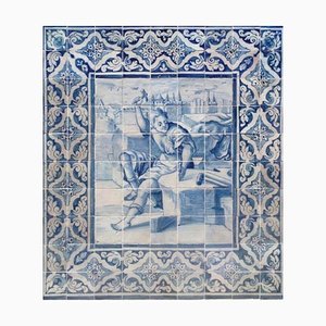 Panel de azulejos portugueses del siglo XVIII con decoración escultural