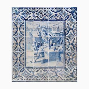 Pannello con piastrelle Azulejos portoghesi del XVIII secolo con decoro scultoreo