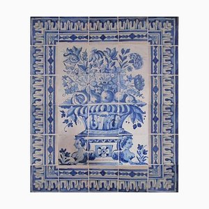 17th Century Portuguese Azulejos Tiles Panel with Vase Decor