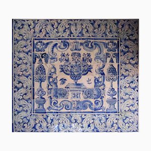 17th Century Portuguese Azulejos Tiles Panel with Vase Decor