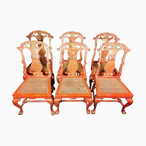 Chaises d'Appoint Style George II Rouges et Dorées, Japon, Set de 6