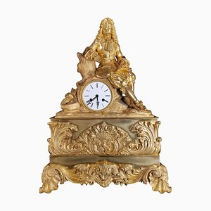 Large Gilded Bronze Clock with Louis XIV Figure, 18th Century