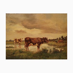 Emile Van Marcke de Lummen, Escena rural, siglo XIX, óleo sobre lienzo