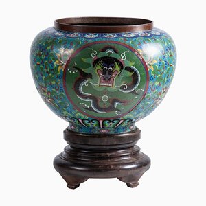 Cache-Pot Sphérique Cloisonné avec Motifs Floraux Polychromes et Support, Set de 2