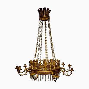 Lámpara de araña Carlos IV de madera tallada y dorada, siglo XVIII