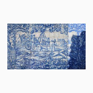 18th Century Portuguese Azulejos Tiles Panel with Battle Scene