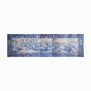 Panel de azulejos portugueses del siglo XVIII con escena de batalla