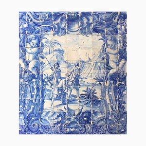 Escena de batalla de paneles de azulejos portugueses del siglo XVIII
