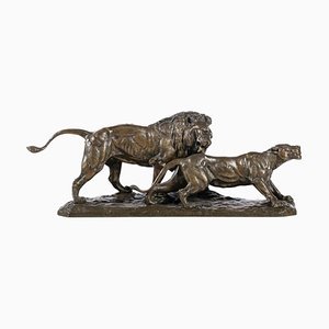 Clovis Edmond Masson, Lion and Lioness, 19th Century-20th Century, Bronze