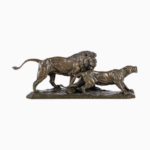 Clovis Edmond Masson, Lion et Lionne, 19ème Siècle-20ème Siècle, Bronze