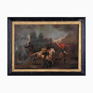 Artista di scuola francese, Scena di battaglia, XVIII secolo, Olio su tela, Con cornice