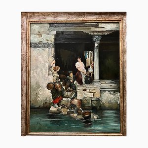 Artista de la escuela española, Canales de Venecia, siglo XX, óleo sobre lienzo