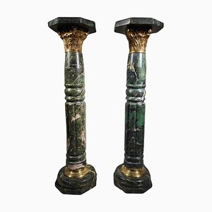 Columnas de mármol montadas en bronce, años 50. Juego de 2