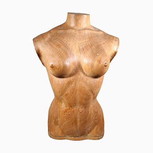 French Wooden Female Torso, 1950s
