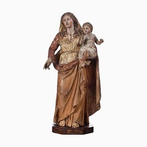 Artiste Italien, Bois, Vierge Baroque à l'Enfant, 17ème Siècle