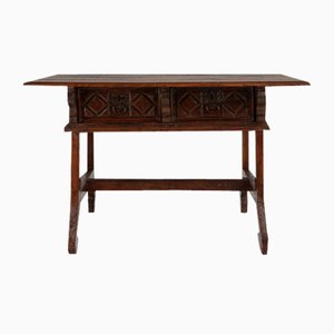 Antique Oak Spanish Console Table with Handcrafted Drawers, 18th Century