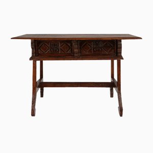 Table Console Antique en Chêne avec Tiroirs Artisanaux, Espagne, 18ème Siècle