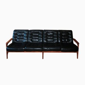 Dänisches Mid-Century 4-Sitzer Sofa aus Leder, 1960er