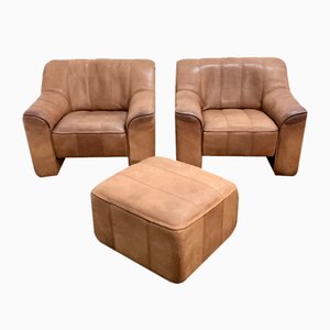 Buffalo Leather DS-44 Lounge Lounge Chairs & Ottoman, Switzerland, 1970s, Set of 3