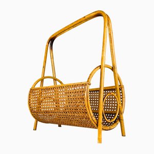 Vintage Bamboo and Vienna Straw Magazine Rack, Italy, 1960s