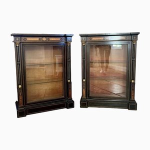 Antique Victorian Ebonised and Amboyna Inlaid Side Cabinets, 1860, Set of 2