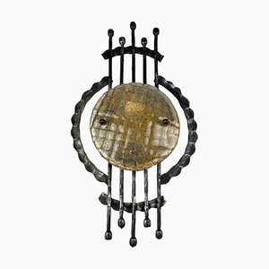 Brutalist Wall Lamp in Iron & Glass, 1970s