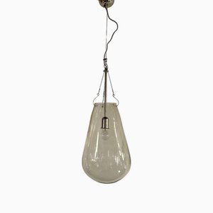 Vintage Hand Blown Glass and Chrome Pendant Lamp, 1990