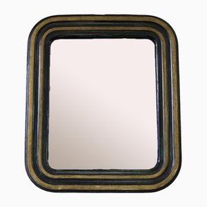 Espejo de pared antiguo pequeño de sobremanto dorado y ebonizado