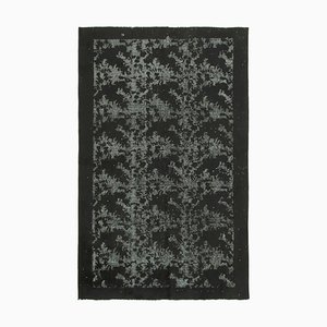 Black Handwoven Carved Overdyed Rug, 1960s