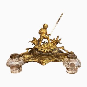 Set de Bureau Victorien Antique en Bronze à Carreaux, France, 1860