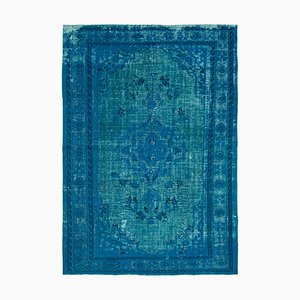 Grand Tapis Fait Main Turquoise en Laine Surteinte, 1960s