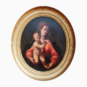 Artiste de l'École Française, Vierge à l'Enfant, Huile sur Toile, 1800s, Encadré