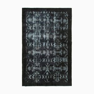 Oriental Black Handwoven Carved Overdyed Rug, 1960s