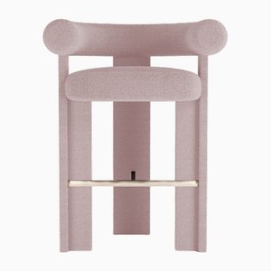 Silla de bar Collector moderna totalmente tapizada en rosa Bouclé de Alter Ego