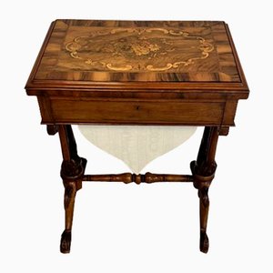 Antique Victorian Burr Walnut Inlaid Floral Marquetry Games Table, 1850