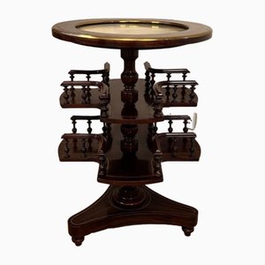 Antique Victorian Mahogany Brass Inlaid Marble Top Revolving Book Table, 1880
