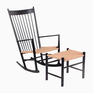 Set of Danish Rocking Chair and Footstool J16 by Hans J. Wegner for Fdb, 1940s