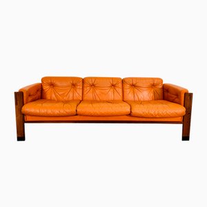 Mid-Century Scandinavian Rosewood and Leather Sofa, 1960s