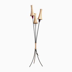 French Tripod Floor Lamp with Papercord Shades attributed to Mathieu Matégot, 1950s