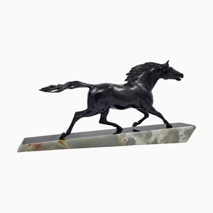 Gonez, Art Deco Galoppierendes Pferd, 1920er, Metallskulptur