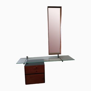 Console with Chamber Mirror in Iron and Teak Glass Top Teak, 1950s