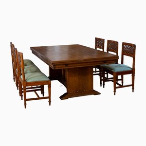 Large Art Nouveau Extension Table in Oak