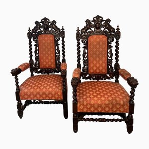 Antique Carved Oak Chairs, 1880, Set of 2