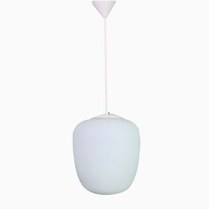 Vintage School Hanging Lamp with White Opaline Glass Shade, 1950s