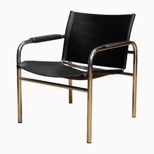 Tubular Armchair in Black Leather by Tord Bjorklund, 1970s