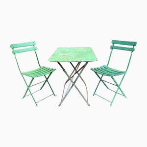 Foldable Garden Set in Wrought Iron and Painted Sheet Metal, Set of 3