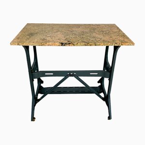 Garden Table with Marble Top on Singer Cast Iron Frame, 1950s