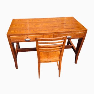 Desk with Double Drawer and Chair by Gio Ponti for Banca Nazionale Del Lavor, 1940s, Set of 2