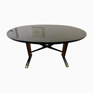 Mid-Century Table with Black Inlays and Mahogany Brass Tips, 1950s